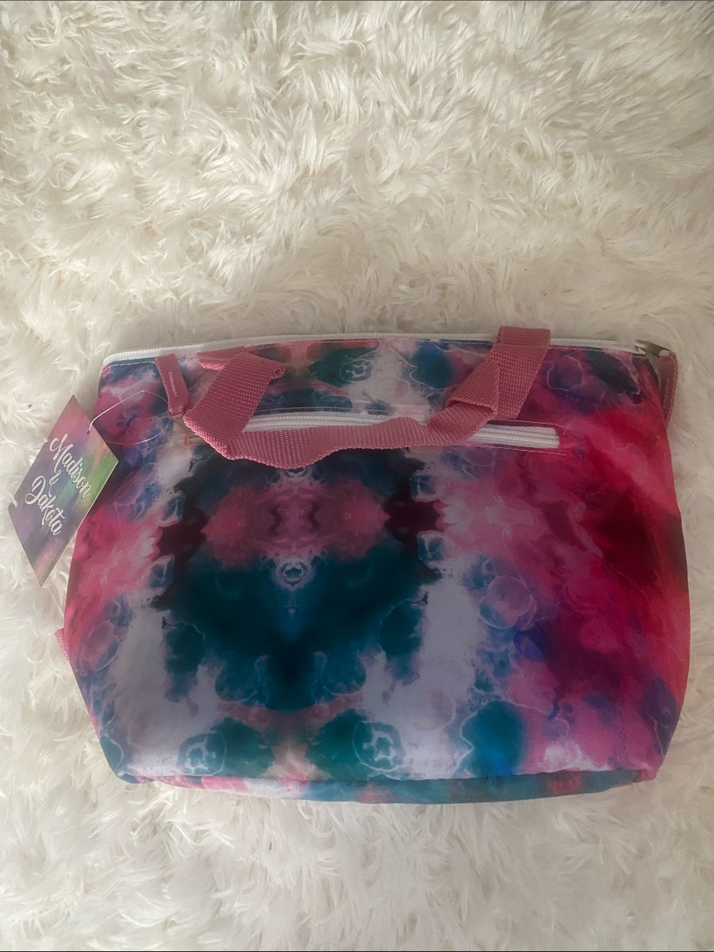 Tie-Dye Canvas Lunch Bag in Coral & Teal